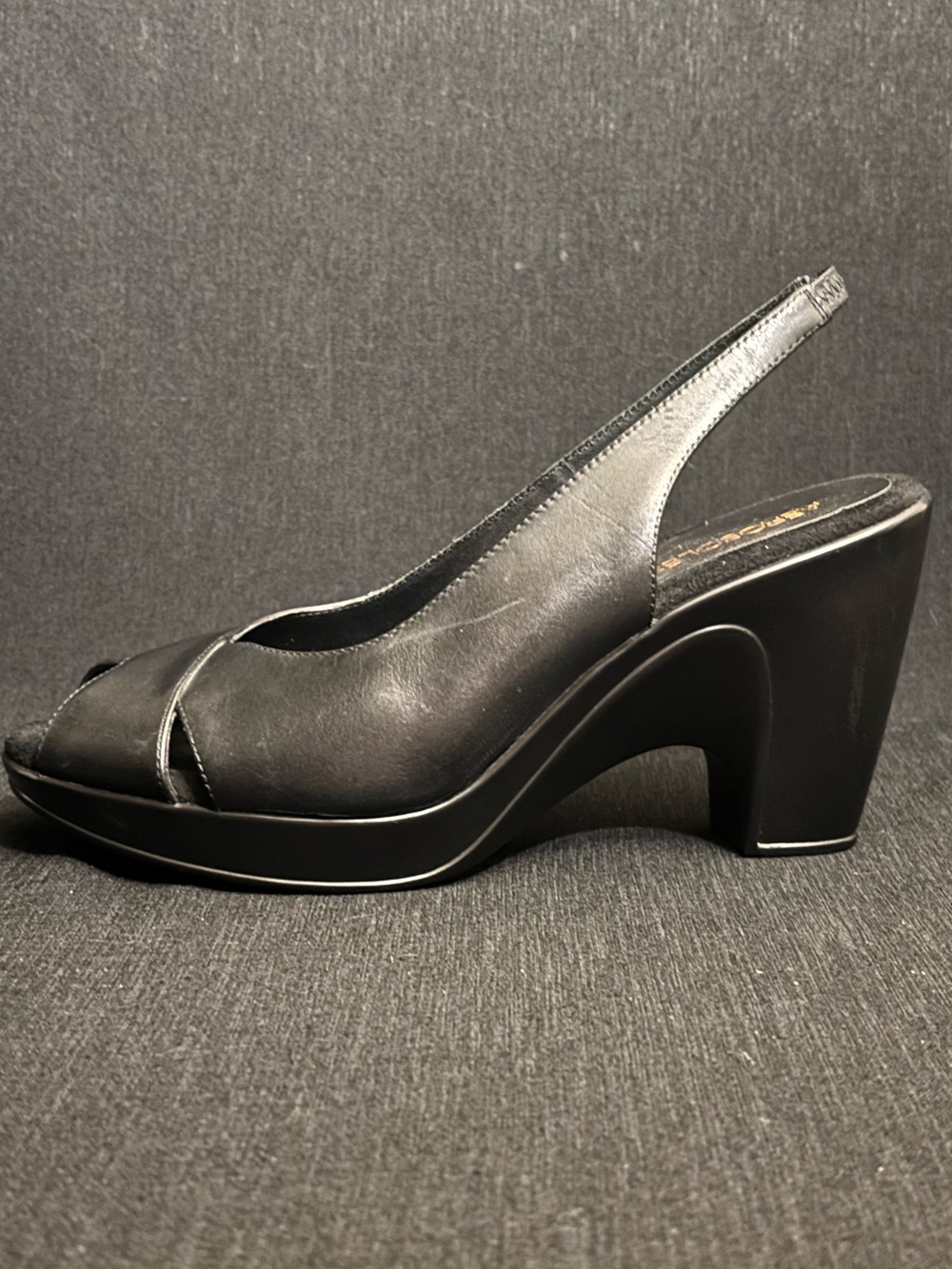 Aerosoles Black Leather Slingback Peep Toe Platform Comfort Heels Women’s 8.5 - Picture 2 of 10